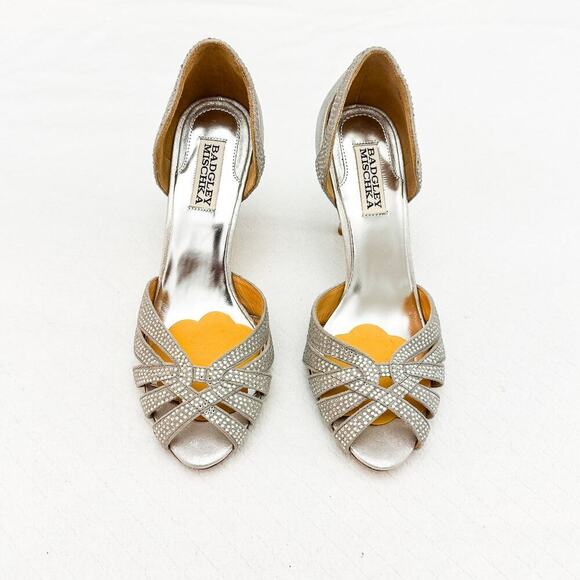 Badgley Mischka Silver Open Toe Sandal Silver Studded Size 7.5 - Picture 1 of 6